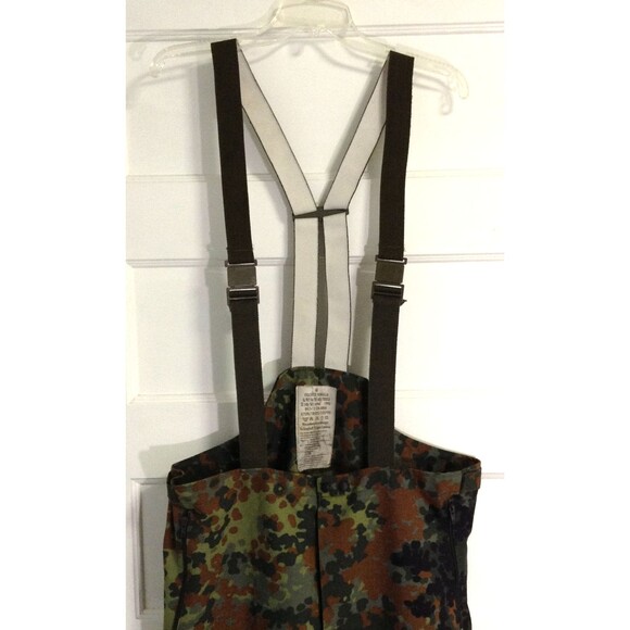 Vtg German Military Bib Pants Overalls Mn 48/50 Flecktarn Camo Canvas Combat 90s - Picture 3 of 10